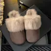Zapatillas Baotou talla grande otoño e invierno forradas de polar punta cuadrada gamuza color liso tacón grueso zapatos peludos zapatos perezosos moda casual zapatillas para mujer