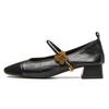 Processamento de palavra personalizada com fivela de metal salto grosso sapatos Mary Jane 3cm costura temperamento sapatos franceses pequenos bico quadrado