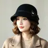 Chapéu de feltro de lã feminino Shao Heng, novo cartola preto, chapéu de pescador versátil de moda retrô, chapéu bucket de feltro de lã