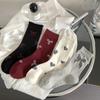 Calcetines Rojos Ankesela para Mujer Absorbentes del Sudor Invierno Algodón Puro Calcetines de Media Pantorrilla Anti-Pilling Lazo Corazón Calcetines para Mujer Calcetines sin Costuras