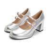 Zapatos Mary Jane para Mujer 2024 Primavera Nuevos Japoneses JK Tacones Altos Loli Impermeables Plataforma Tacón Grueso plateado Zapatos de Estudiante