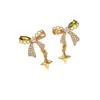 Pendientes de Plata de Ley S925 con Lazo y Estrella Dorada Tachonada de Diamantes para Mujer, Pendientes de Diseño Artístico de Nicho, Modernos y Frescos