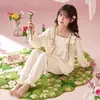 Pijama Infantil Primavera y Otoño 2026 Princesa Dulce y Linda con Volantes de Algodón Ropa Casual para Casa Conjunto de Dos Piezas para Niños Mayores