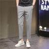 Pantalones Casuales Básicos de Color Sólido para Hombre, de Largo Tobillo, Corte Ajustado, Textura Elástica, Pantalones Occidentales de 9 Puntos para Hombre
