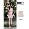 Minissaia bodycon floral rosa para mulheres, super bonita para o verão, lindo conjunto de duas peças, saia de chiffon, roupa macia e divertida