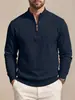 Suéter de malha masculino de inverno e outono estilo americano com zíper parcial e gola alta, com padrão de losangos, pulôver de manga longa, moletom casual