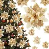 Flores de Decoración Navideña Poinsettia - 12 Piezas Poinsettias Artificiales Rojas Doradas Adornos para Árbol de Navidad Brillantes para Navidad Año Nuevo Boda Fiesta Corona Guirnalda DIY Decoración