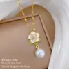 [Aço Titânio] Óleo de Pérola Gota Flor Palácio Estilo Deslumbrante Corrente Completa de Diamante Feminina Mais Fácil de Combinar Corrente de Clavícula Corrente de Aço Titânio