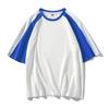 Verano Nuevo Camiseta Casual de Algodón Puro para Hombre Cuello Redondo Talla Grande Talla Europea Manga de Tres Cuartos Bloques de Color Manga Corta