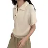 Suéter de Tricô Simples com Gola Lapela e Manga Curta Estilo Coreano para Mulheres, Novo Modelo Início da Primavera 2026, Suéter Pulôver Curto Elegante e que Rejuvenesce