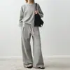 CES Novo estilo outono gola redonda manga raglan moletom pulôver top e calça casual de perna larga três quartos conjunto casual de duas peças