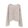 Cárdigan de Punto para Mujer de Primavera y Otoño con Ganchillo Calado Pesado, Cuello Solapa, Mangas Largas, Estilo Versátil y de Moda de Isla Resort
