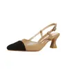 ¡Estable y Cómodo! 2025 Estilo Nuevo Zapatos de Tacón Alto Abiertos por Detrás Puntiagudos de Color Bloqueado con Tacón de Copa de Vino de Fragancia Pequeña
