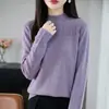 Nuevo suéter de punto sin costuras de cuello medio alto para otoño e invierno para mujer, suéter holgado de punto calado, ropa para mujer con un toque de alta gama, top de manga larga