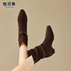 Botines Cortos de Cuero Genuino Maillard para Mujer 2026 Otoño Invierno Nuevos Botas Martin de Gamuza Punta Cuadrada Hebilla de Cinturón Elevador Interno Botas Apiladas
