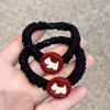 Estilo Coreano Retro Elegante Reductor de Edad Letra Roja Amor Bucle Intestinal Pequeño Titular Cubierta de Cuero para Cola de Caballo Alta Anillo para el Cabello Accesorios para el Cabello