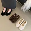 Zapatillas de Media Caña Peludas con Punta Puntiaguda, Tacón de Cono, Punta Cuadrada, Estilo Retro, Gamuza para Mujer 2026 Otoño/Invierno, Nuevos Zapatos Versátiles y Casuales