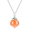 Colar de Agata Frutada com Doce de Fonte de Sal Natural Personalizado para Mulheres, Pingente de Pêssego, Corrente Elegante de Aço Titânio para Clavícula