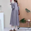 Vestido Largo Bordado de Manga Larga Estilo Mori Girl Japonés para Mujer, Vestido Largo Elegante Simple Artístico de Cuello Redondo Ajustado para Mujer