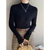 Suéter básico de punto con capa interior para mujer, nuevo suéter base de punto de cuello semi-alto de alta gama, top ajustado