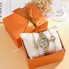 Conjunto de Pulseira com Relógio Feminino de Liga com Números Romanos de Luxo de Alta Qualidade e Laço Redondo Carta de Amor