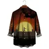 Novedad Primavera y Otoño Serie de Halloween Impresa en 3D Camisas de Manga Larga de Moda para Hombre Estilo Hawaiano Más Vendidas en Europa y América