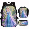 Princesa de Hielo y Nieve Elsa Mochila Escolar Mochila Infantil de Jardín de Infancia Bolsa de Hombro Impermeable de Gran Capacidad Estuche Juego de Tres Piezas