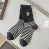 Calcetines de Estudiante de Estilo Japonés a Cuadros Retro Grises Blancos y Negros Calcetines de Media Caña para Mujer Primavera y Otoño Personalizados Gatito Dibujos Animados Calcetines de Algodón Tubo Largo