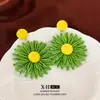 Brincos de Ráfia Estilo Boêmio Outono e Inverno para Mulheres, Brincos de Flor Tecidos à Mão em Cores Contrastantes, Brincos Mais Vendidos Transfronteiriços