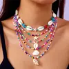 Collar de Cuentas de Arroz, Estrella de Mar, Concha, Caracola, Color Verano Océano Europeo y Americano, Collar de Múltiples Capas Apiladas Exagerado de Moda