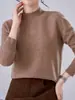 Suéter de cachemira suave y cómodo para mujer, cuello alto medio, manga larga, color liso, adelgazante, alta elasticidad, adecuado para el trabajo, cálido, prenda interior de punto