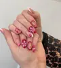 Pegatinas para Uñas Manicura Francesa Blanca con Flor en Relieve y Puntos Rojos Pequeños Estilo Floral Suave Piezas de Uñas Postizas Transfronterizas Hechas a Mano