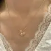 Galvanoplastia em Ouro Real, Colar Borboleta Cheio de Pedras Populares do Xiaohongshu para Mulheres, Estilo Retro de Luxo Leve de Alta Qualidade, Peça Única Dropshipping