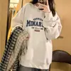 Sudadera con cuello redondo para mujer, holgada, 2026, nueva temporada de otoño e invierno, con felpa interior gruesa, sin capucha, estilo mujer blanco y gris, top súper bonito