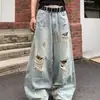 Calças compridas jeans rasgadas de corte reto para homens e mulheres, para todas as estações, marca trendy europeia e americana, rebeldes e descoladas, estilo de rua, levemente boca de sino, casual high street americano