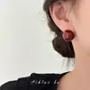 Pendientes de Gota de Aceite Rojo Borgoña Pendientes Redondos de Gota Esmaltados Rojo Año Nuevo Frijol Rojo Pendientes de Aguja de Plata S925 Elegantes