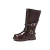 Botas de Cuero Estilo Western para Niñas 2026 Otoño Nuevo Hechas a Mano Retro Tacón Grueso Punta Redonda Hebilla Talla Mediana a Grande Botas de Caballero Martin para Niños