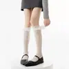 Calcetines Blancos Finos de Encaje para Verano hasta la Pantorrilla, Calcetines con Volantes de Encaje Lolita para Mujer