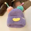 Touca de Tricô Engraçada Colorida Novo Estilo Outono e Inverno Fofa Infantil Pai-Filho Coreana e Japonesa Touca com PomPom Proteção Quente