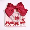 Set de Collar Pulsera Pendientes Anillo para Niños Accesorio de Lazo Grande Pinza para el Cabello Accesorios para Niña Estudiante Joyería Caja de Regalo