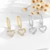 Pendientes de Corazón Full-Studded Zirconia para Moda E-Commerce, Corazón Femenino Estilo Ins, Modelo Nuevo Súper Hermoso, Pendientes con Forma de Corazón Chapados en Oro de 14K