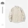 3Qmode Estilo Nuevo Primavera y Otoño Estilo Japonés Retro Estilo Artístico Camisa de Manga Larga para Hombre Casual Algodón Rayas Cs06