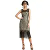 Vestido de Lantejoulas com Franjas de Pavão Estilo Gatsby Anos 1920 Vestido Retro para Performance de Palco Vestido Europeu e Americano para Festa e Banquete