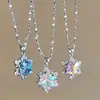 Collar de Copo de Nieve Cuatro Colores Congelados para Niñas, Colgante de Cristal Único de Lujo Ligero, Cadena para Clavícula, Cadena de Cuello Versátil de Gama Alta