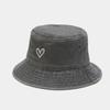 Sombrero de Pescador Vintage Lavado Estilo Nuevo Europeo y Americano para Hombre y Mujer, Moderno, con Bordado de Amor, Plegable, Tipo Cubo, para Ocio al Aire Libre, para Pareja