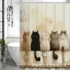Juego de Cortina de Ducha Estampada con Diseño de Gatos de 5 Piezas Incluye Cortina de Ducha, Alfombra Antideslizante para Piso, Cubierta para Asiento de Inodoro y una Alfombra de Baño Hecha a Medida