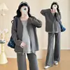 Conjunto de Ropa de Otoño para Maternidad 2025 Nuevo Conjunto de Dos Piezas Reductor de Edad Cremallera Top de Maternidad + Pantalones de Pierna Ancha Conjunto de Dos Piezas para Maternidad