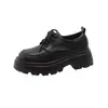 Sapatos Mocassins de Sola Grossa para Aumentar a Altura Femininos, Novo Estilo Inverno 2026 com Forro de Lã, Salto Bloco, Cadarço Estilo Britânico Versátil Sapatos de Couro para Estudantes