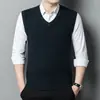 Chaleco de punto grueso y cálido con cuello en V sin mangas para hombre de mediana edad, chaleco para personas de mediana edad y mayores, prenda interior de punto