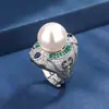 Nuevo Anillo de Moda Huabi Jewelry con Base de Cobre Chapado en Oro, Perla, Diamante Elegante de Lujo 16 mm 2024
